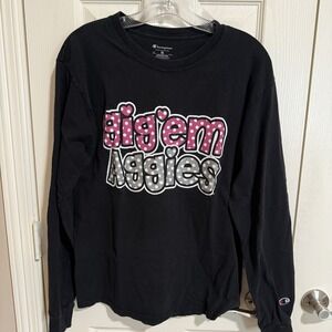 Gig 'Em Aggies Sz Medium Black Pink Long Sleeve Texas A&M University‎ TAMU